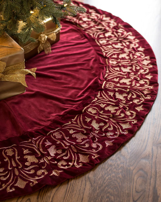 Holiday Velvet Tree Skirt – Premium Embroidered Finish
